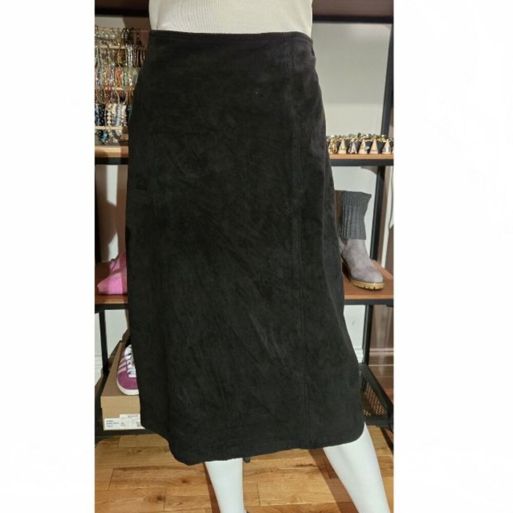 Danier Black Suede Midi Skirt Sz 12/14 VGC